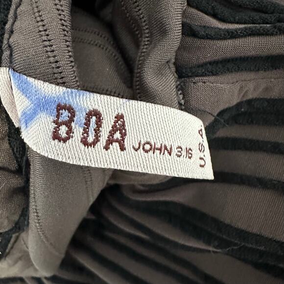 BOA John One Shoulder Blouse Womens L Brown/Black Ruffled Peplum Hem Striped Top - Picture 5 of 6